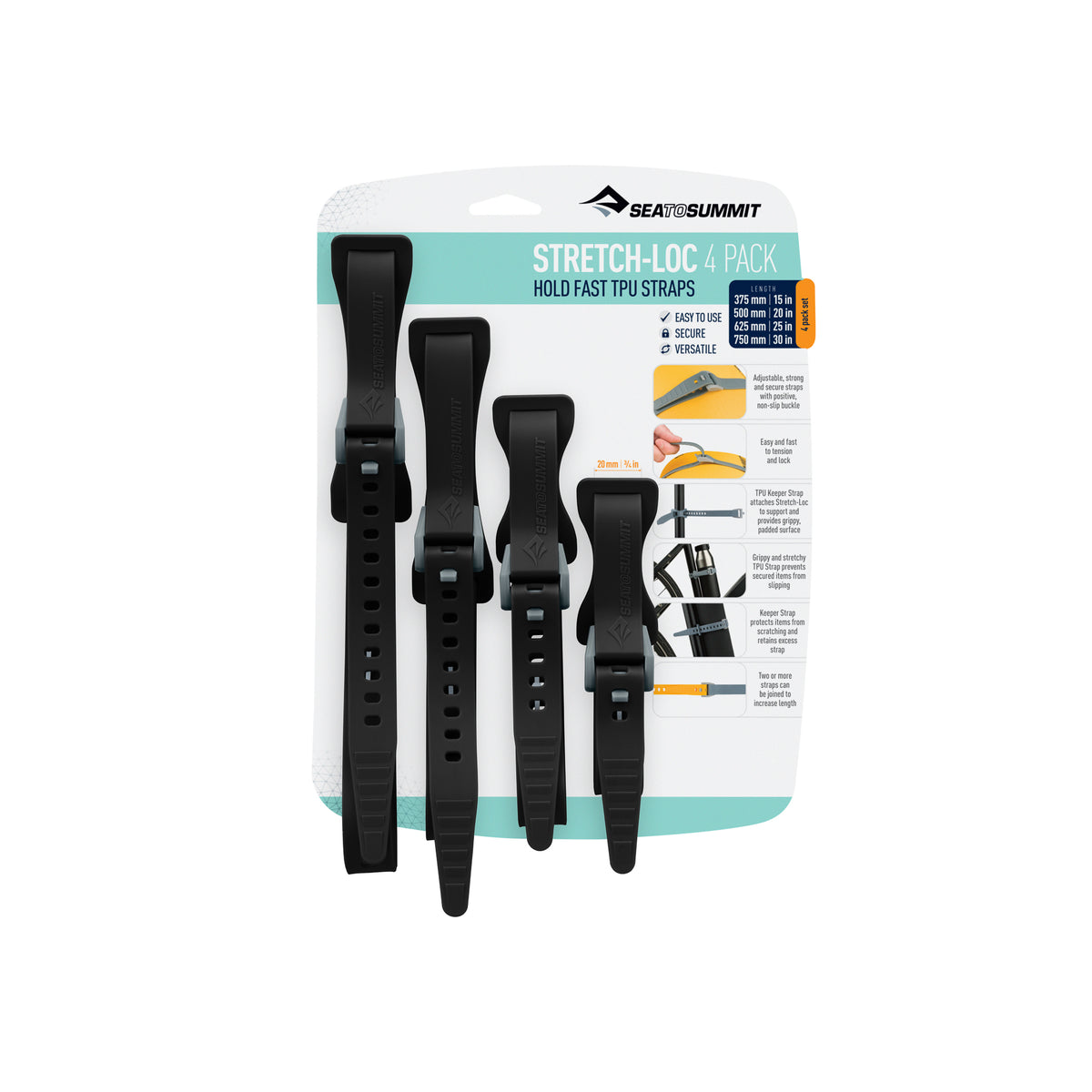 Black || Stretch-Loc TPU Straps (4 Pack)
